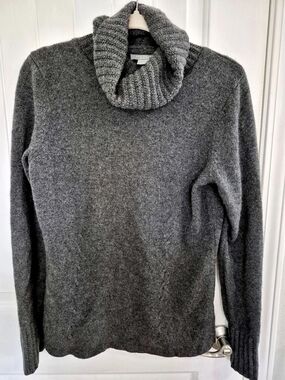 Ann Taylor Cashmere Dark Gray Heather Turtleneck Sweater Size L Cowl Neck